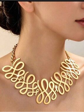 Gold Swirl Statement Bib Necklace